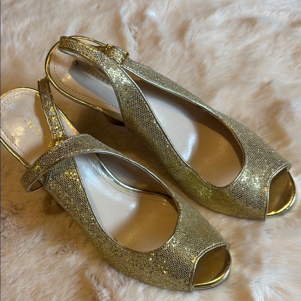 Nine West Shimmering Gold Slingback Heels